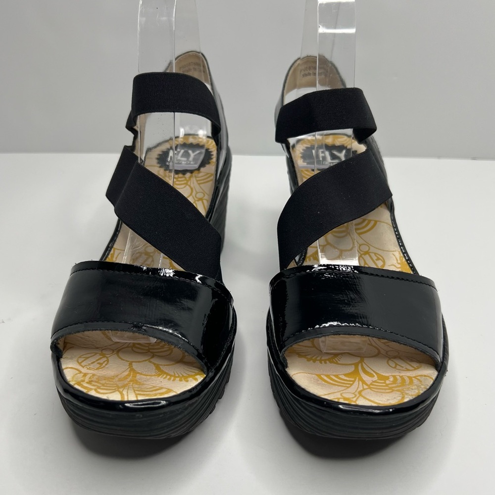 Fly London Black Patent Leather Sandals With Elastic Size EU 40 - Picture 4 of 16